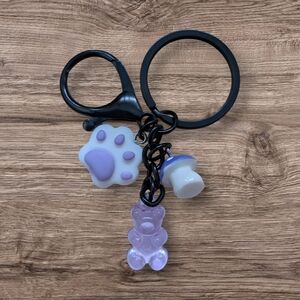 Cute Purple and White Keychain with Bear and Paw Charms